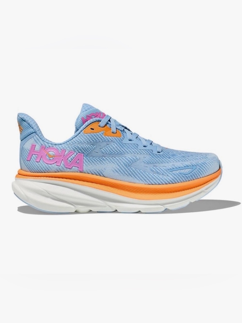 Hoka Clifton 9 Women's Light Blue and Orange Running Sneakers